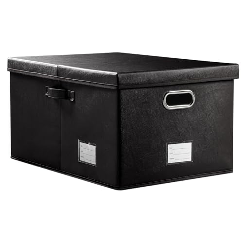 PRANDOM Collapsible Storage Box with Lid [1-Pack] Leather Fabric Foldable Storage Bin Organizer Container Basket Cube with Cover for Home Bedroom Closet Office Nursery Black (22.8X15.7X11.8) - color: Black, size: X-Large(1-Pack)