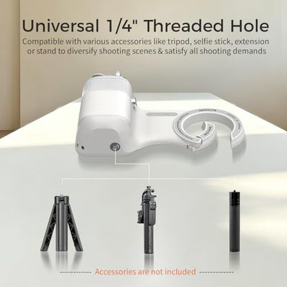 Upgraded Mag-Safe Magnetic Camera Handle Grip with Extended Magnetic Phone Mount with Carabiner & Thumb Rest, Detachable Rechargeable Shutter Remote Compatible with iPhone Pro Max for Video Calls/TK - color: White, size: ARCO Biner
