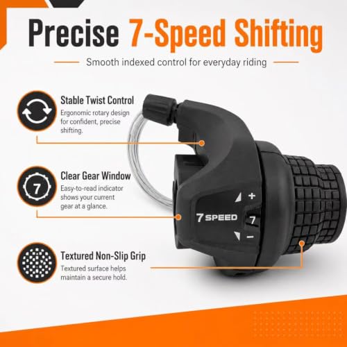 Gear Shifter 7 Speed, 7-Speed Bike Twist Shifter Right Handlebar Gear Lever SL-RS25-7R Shift Lever Bicycle Twist Grip Gear Shifter for MTB Folding Mountain Bike - size: RS25-7 speed shifter