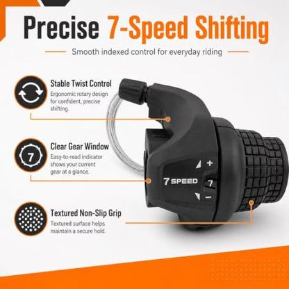 Gear Shifter 7 Speed, 7-Speed Bike Twist Shifter Right Handlebar Gear Lever SL-RS25-7R Shift Lever Bicycle Twist Grip Gear Shifter for MTB Folding Mountain Bike - size: RS25-7 speed shifter