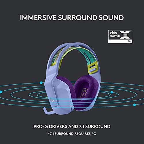 Logitech G733 Lightspeed Wireless Gaming Headset - Lilac | Suspension headband, LIGHTSYNC RGB, Blue VO!CE mic technology, PRO-G audio drivers - color: Lilac