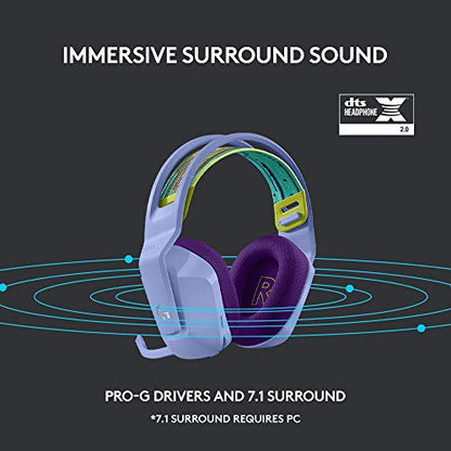 Logitech G733 Lightspeed Wireless Gaming Headset - Lilac | Suspension headband, LIGHTSYNC RGB, Blue VO!CE mic technology, PRO-G audio drivers - color: Lilac