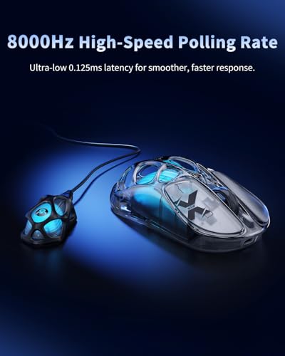 GravaStar X AIR Wireless Gaming Mouse, Futuristic Skeleton Design, True 8K Performance, PAW3950 Sensor, RGB Lighting, 56g Lightweight, Tri-Mode Connectivity - color: Transparent black, style: 8K Polling Rate