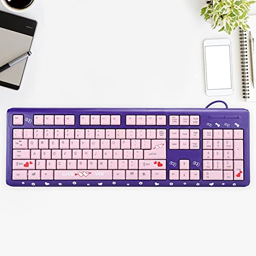 ANGGREK Silent Keyboard Mechanical Keyboard Membrane USB Wired 104 Keys QWERTY with Adjustable Bracket for Laptop Home Office Gaming (Purple Pink) - color: Purple Pink