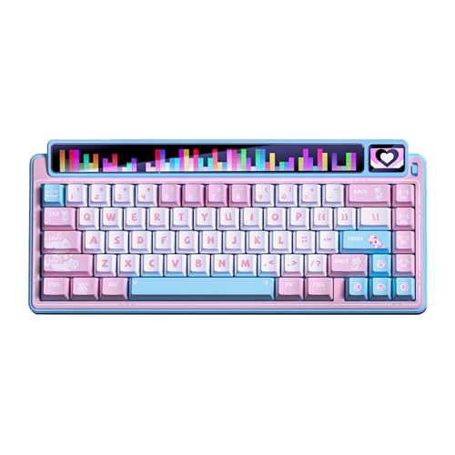 LEOBOG x Aula AMG65 Mechanical Gaming Wireless Keyboard Dual Screen | Tri-mode Bluetooth/2.4G/Wired,Wireless Keyboard,8000mAh,RGB,Rapid Trigger,Hot Swappable Pre-lubed Jasper Switches-Pink Meow - color: Pink Meow Star Language