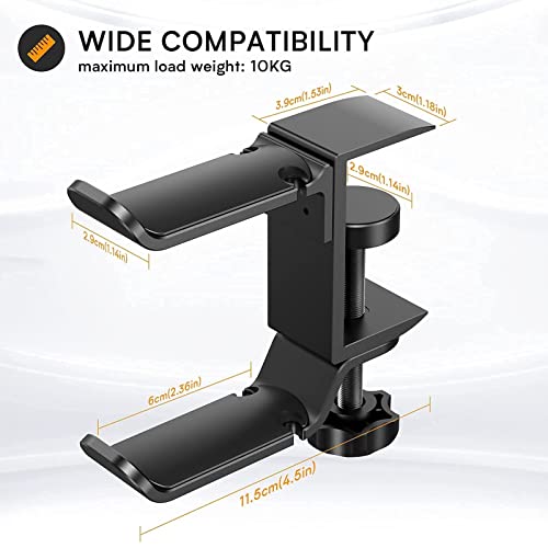 Headphone Holder PC Gaming Headphone Stand,Dual Headset Hanger Hook Holder with Adjustable and Rotating Arm Clamp,Under Desk Design Headset Stand