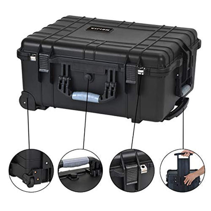 MEIJIA Rolling Waterproof Hard Protective Case, Hard Camera Case with Retractable Pull Handle and Wheels,Customizable Fit Foam Inserted, Black,24.64 X19.39 X13.78 inches - size: 24.64 X19.39 X13.78 inches