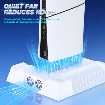 Stand and Cooling Station for PS5/PS5 Slim/PS5 Pro, with Dual Controller Charging Station for PlayStation 5 - color: Soft White