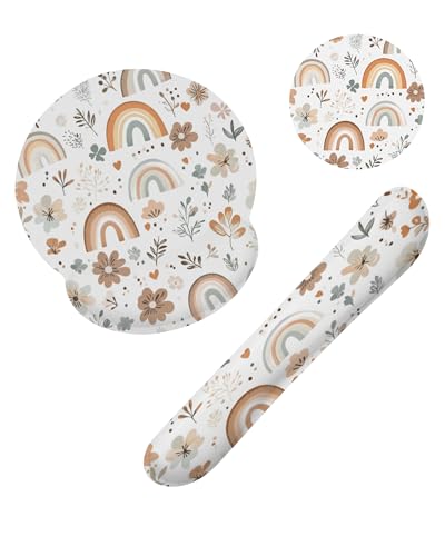 Cute Rainbow Flower Boho Keyboard Wrist Rest Pad Mouse Pad Set,Ergonomic Mousepad Wrist Support Memory Foam Desk Pad for Gaming Office,Non-Slip Rubber Base Easy Typing for Home Office Computers - color: Cute Rainbow Flower Boho