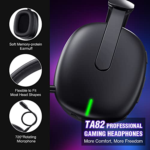 WolfLawS TA82 Wireless Gaming Headset with Detachable Noise Canceling Microphone for PS5 PS4 PC, 2.4GHz USB Gamer Headphones with 7.1 Surround Sound, Memory Foam Ear Pads