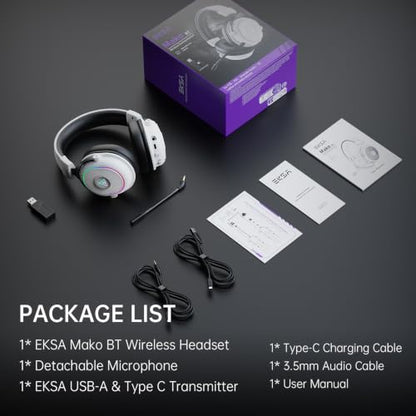 EKSA Wireless Gaming Headset with Detachable Microphone for PC,PS5,PS4 | Bluetooth Gaming Headphones with RGB, 30ms Latency, 50H Battery for Switch,Mobile,Mac,Computer, Stereo Sound Wired PC Headset - color: White