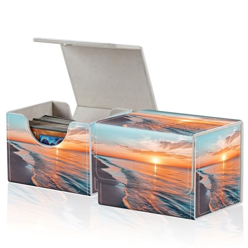 for MTG Commander Deck Box,Card Deck Box for Trading Yugioh MTG,Fits 100 Double Sleeved Cards,PU Leather Strong Magnet Case for Magic Commander TCG CCG,Beach Sunset - color: Beach Sunset