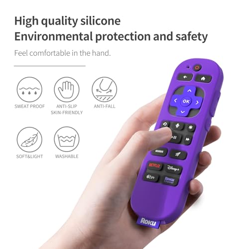 Silicone Case for Roku Voice Remote Pro 2nd Ed. RCB1R Protective Shockproof Skin with Lanyard (Purple) - color: purple
