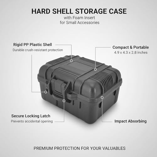 Compact Hard Shell Storage Case with Foam Insert, PP Plastic Box for Small Accessories, 4.9 x 4.3 x 2.8 Inches, Black