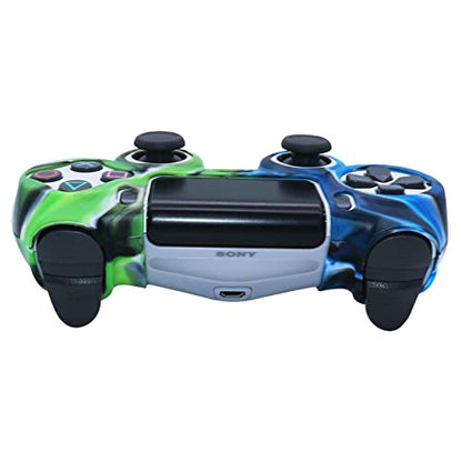 PS4 Controller DualShock4 Skin Grip Anti-Slip Silicone Cover Protector Case for Sony PS4/PS4 Slim/PS4 Pro Controller with 2 Thumb Grips (Black Blue Green Stripes) - color: Black Blue Green Stripes