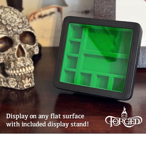 Forged Dice Co. RPG Character Shrine Display Case for Dice and DND Miniatures - Includes Travel Dice Tray and Display Lid - Compatible with Dungeons and Dragons Dice and Miniatures - Green - color: Green