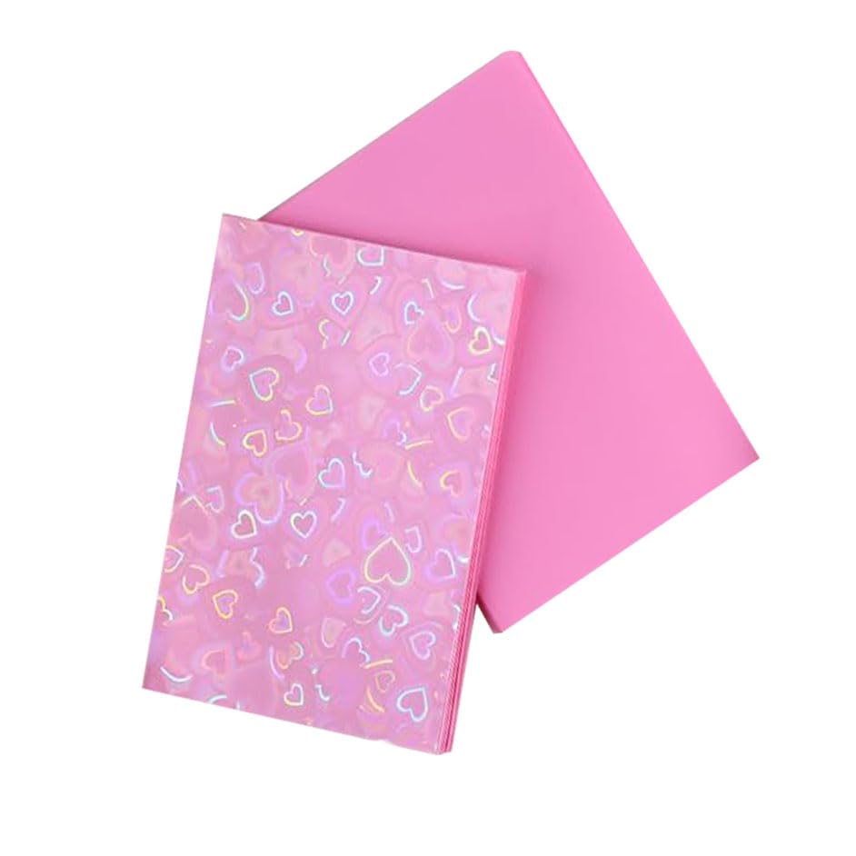 ONLYKXY 100pcs Soft Clear Plastic Heart Glitter Bag Storage Pouch Laser Sleeve Cover Pocket Holder Holographic Photo Protector Top Loader for 3in Trading Card Coin Jewelry (Hot Pink) - color: Hot Pink