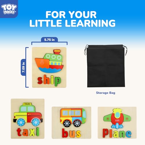 TOY Life Toddler Puzzles Ages 2-4, 4 Vehicles with Spelling Wooden Puzzles for Toddlers 3-5, Montessori Toys Gifts for 1 2 3 Years Old Boys Girls, Christmas Birthday Gifts Learning Toys for Kids - style: Vehicles with Spelling 4PCS