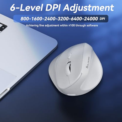 SOLAKAKA SM520 Ergonomic Wireless Mouse with 24,000 DPI, White | Stable Tri-Mode Connection, Comfortable Vertical Design, Rechargeable Battery, Programmable Side Button, for PC, Laptop - color: white