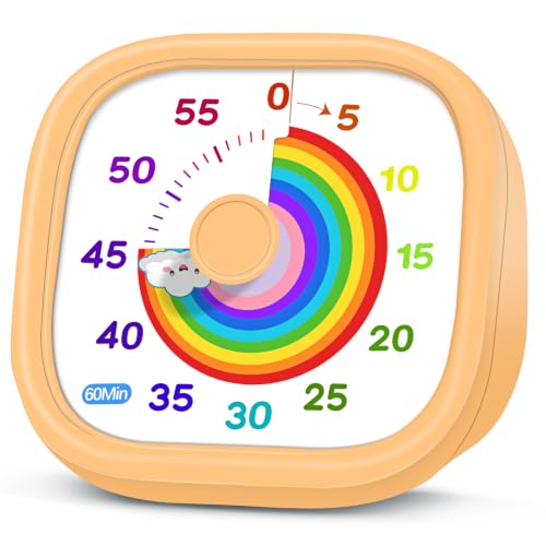 HIPPIH Visual Timer for Kids - 60 Minute Pomodoro Timers for Classroom Kitchen Office, Countdown Kids Timer Clock with Rainbow Disk, Desk Time Management Tool for Toddler with Silent Operation - color: Orange