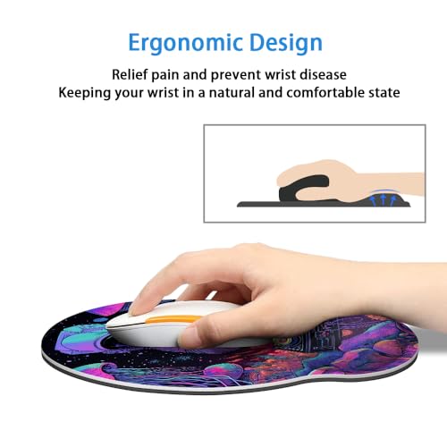 Mouse Pad with Wrist Support, Ergonomic Mouse Pad with Memory Foam Wrist Rest Cushion, Non-Slip Rubber Base Gaming Mice Pad for Home Office Computer Laptop,Cyberpunk Space - color: Cyberpunk Space