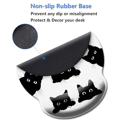 Funny Cat Mouse Pad Wrist Support,Ergonomic Mouse Pad with Wrist Rest,Comfortable Mousepad with Smooth Wrist Rest,Pain Relief Mouse Pads for Non-Slip Base,Computer,Laptop,Office & Home(Six Black Cats) - color: Funny Cat