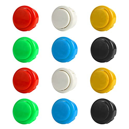 Larcele 30MM Console Box Push Button for Arcade Game Projects YXJKG-01 | 12 Pcs, 6 Colors, DIY Plug-in Replacement Switch Part - size: 30MM