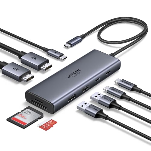 UGREEN USB C Docking Station Dual Monitor, 9-in-1 Aluminum Dock with 2xHDMI | Dual 4K@60Hz, 5Gbps USB-A&C Data Ports, 100W PD, SD/TF 170MB/s, Revodok Pro Laptop USB-C Dock for HP, Thinkpad, Dell and More