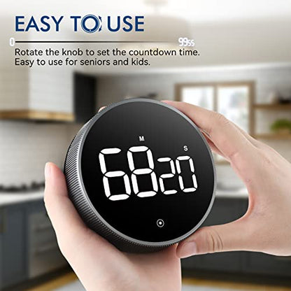 Digital Kitchen Timer, 3.8'' Large LED Display Countdown Countup Timer, Timer for Kids, Classroom Magnetic Timer, Adjustable Volume, Brightness, Easy for Cooking/Study/Office/Exercise (Ridged Knob) - style: Ridged Knob