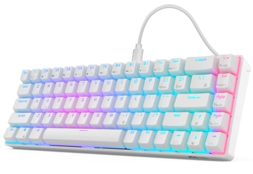 RK ROYAL KLUDGE RK68 Mechanical Gaming Keyboard, 65% Compact Size, White | Wired RGB 60% Keyboard, Hot Swappable Pre-lubed Red Switch, No-Comflict 68 Keys with Shine-through Keycaps for WIN/Mac Gamer