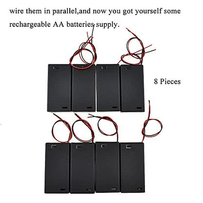 HAHIYO 3V AA Battery Holder Bundle with Wire Sturdy Cover Flexible Springs Contact Build-in Switch Batteries Black Case Easy Install 8 Pieces for Wall Clocks Ham Radio Kids Toys - style: 2AA-8P