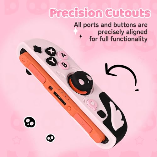 Geekshare Protective Case Set Compatible with switch 2, PC Back Plate with Silicone Joysticks Covers, Includes 2 Thumb Grips, Waterproof Protection - Sweetheart Skull (Black & Pink) - size: for Switch 2