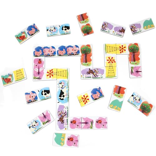 eeBoo Floor Head to Toe Dominoes - Little Farm 28 Piece Matching Game, Holographic Animal Tiles, Screen-Free Fun for Kids Ages 3 and up - style: Little Farm