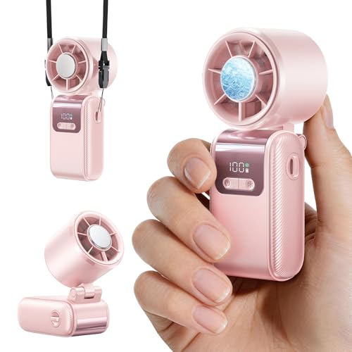 Portable Mini Handheld Fan, Small Hand Fan with Ice Cooler, 100 Speeds, 11Hrs Cooling Time, 20000 RPM Turbo Hand Held Fan for Travel, Outdoor, Beach & Makeup Pink - color: Pink