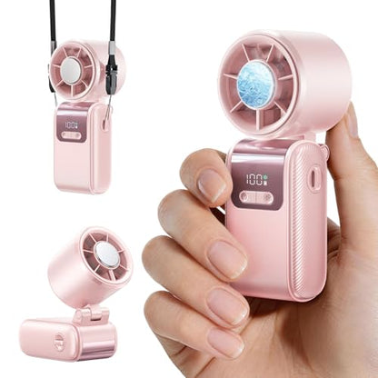 Portable Mini Handheld Fan, Small Hand Fan with Ice Cooler, 100 Speeds, 11Hrs Cooling Time, 20000 RPM Turbo Hand Held Fan for Travel, Outdoor, Beach & Makeup Pink - color: Pink
