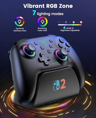 Switch 2 Pro Controller, 1000mAh Battery, Wireless Bluetooth Controller with Hall Effect Joysticks & Triggers, for Switch2/Switch/Switch OLED/Switch Lite, with 7 Light Modes/Paddle/Turbo/Motion/Charging Dock - color: Black
