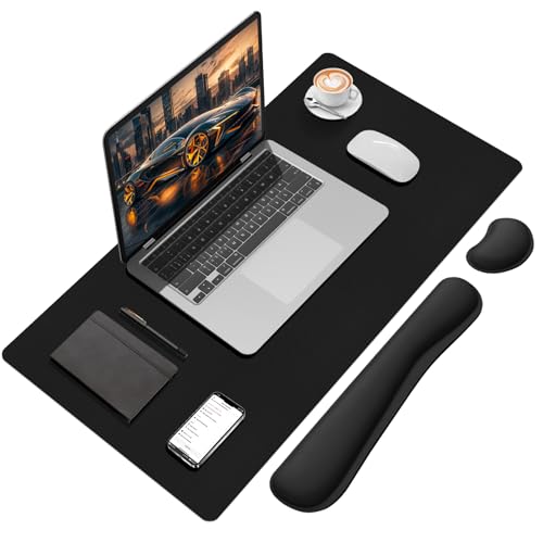 Mouse Pad with Wrist Rest Support, Keyboard Wrist Rest and Mouse Pad Set, Desk Mat for Keyboard and Mouses, Non-Slip Computer Mat Set for Office, Home (31.5×15.7 Inches, Black) - color: Black - Wrist Rest, size: 15.7" x 31.5"