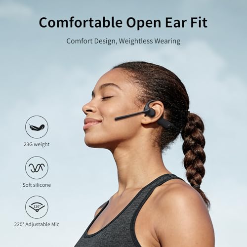 CXK Open Ear Headphones with Mic, Bluetooth 5.4 Dual Noise Canceling Mic for Clear Calls, 23g Lightweight Headset with Mute Button, 12H Playtime Air Conduction Headphones for Call, Meeting, Driving | Bluetooth 5.4 Headphones, 23g Lightweight Headset with