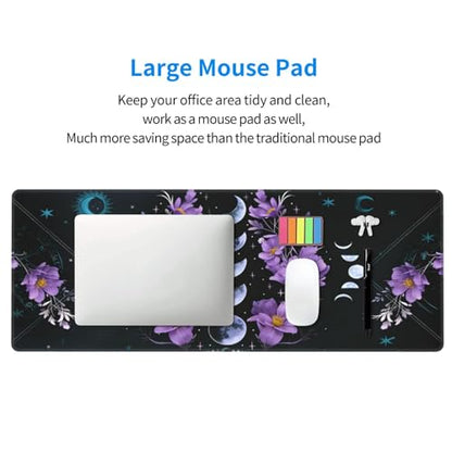 Large Gaming Mouse Pad Desk Mat, Celestial Moon Phases Extended Keyboard Mouse Pad Mousepad with Non-Slip Base and Stitched Edge Mouse Mat Desk Pad Mouse Pads for Desk Home Office, 31.5 x 11.8 - color: Celestial Moon Phases
