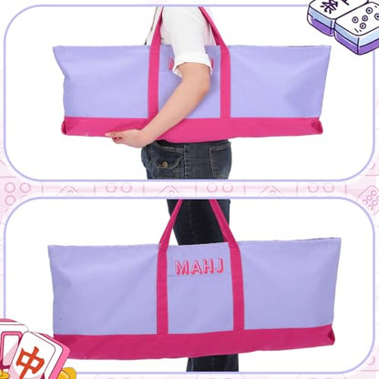 Mahjong Bag for Tiles and Racks Empty American Mahjong Tiles Carrying Tote 31.5 x 12 x 4 Inches Canvas Tile Games Accessories Gifts for Card Pushers Rack Mat Carrying, Case Only(Purple) - color: Purple