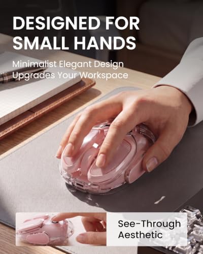 SEUNKWANG Q9 Transparent Wireless Mouse with RGB Lighting, Compact Multi-Device Bluetooth & 2.4G Computer Mouse, Rechargeable, Quiet Clicks, 4800 DPI Cute Mice for Laptop, PC, Mac, iPad - Pink - color: Pink