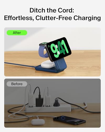 Belkin Qi2.2 25W Wireless 3 in 1 Foldable Fast Charging Station for iPhone | Fast Charigng, MagSafe Compatible, iPhone 17/16/15, Apple Watch, AirPods, Travel Charger, Magnetic - color: Blue