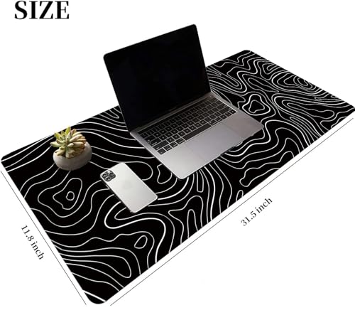 HGWALP Large Gaming TOPO Keyboard Mouse Pad Black Topographic Mouse Pad with Anti-Slip Rubber Base, Extended XXL Long Gaming Mousepad Big Mouse Pads for Desk,31.5 X 11.8 Inch - color: Black Topo