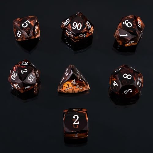 Resin DND Dice Set, 7 Pieces Handmade Sharp Edge Polyhedral Dice for Role Playing Game, Dice Accessory for D&D RPG Players and Starters d4 d6 d8 d10 d12 d20 with Gift Box (Brown) - color: Brown