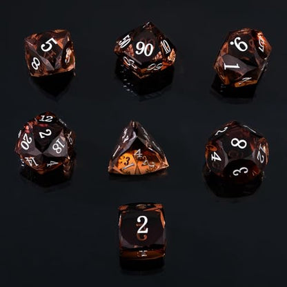 Resin DND Dice Set, 7 Pieces Handmade Sharp Edge Polyhedral Dice for Role Playing Game, Dice Accessory for D&D RPG Players and Starters d4 d6 d8 d10 d12 d20 with Gift Box (Brown) - color: Brown