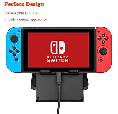 Switch Controller Skin, Anti-Slip Silicone Grips Covers Soft Ultra-Thin Protective Cover Case for Switch Controller (Black) with 2 Cute Thumb Grip Caps