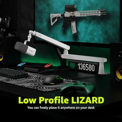 White Microphone Boom Arm Stand Low Profile Boom Arm Adjustable Mic Stand with Built In Cable Management 360° Swivel Mic Arm. - color: 2 LIZARD