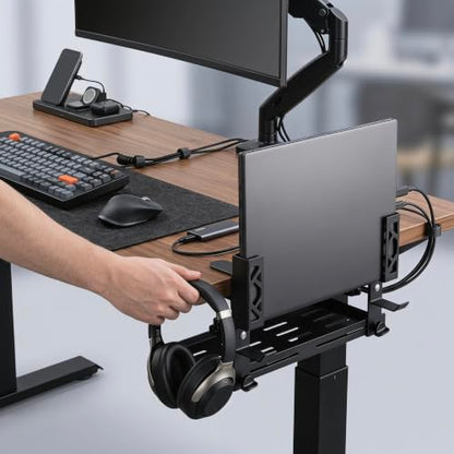 Loscarol Adjustable Under Desk Laptop Holder, Laptop Holder with Cable Management Tray, Desk Side Storage, Under Desk Laptop Mount, Laptop Holder with Cable Management Tray for Gaming, Office, Home