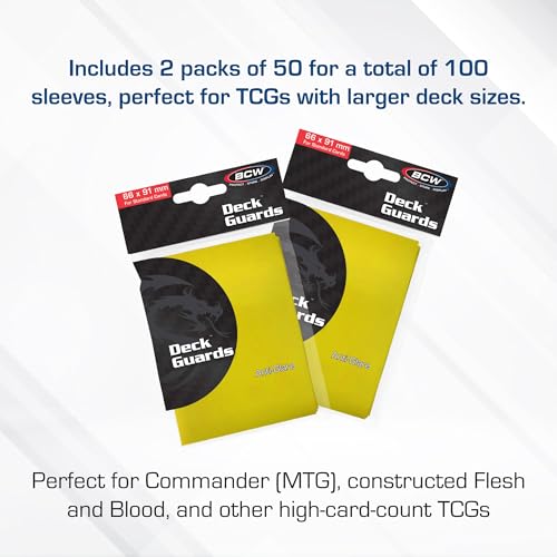 BCW Deck Guard – Double Matte Yellow Card Sleeves | Acid-Free, Archival-Safe, No PVC | Anti-Glare Matte Finish | Fits Standard 2½" x 3½" Cards | Durable Deck Protector Sleeves | 100 Ct