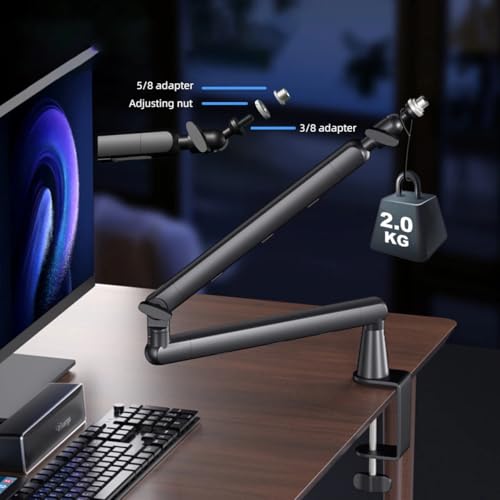 Microphone Arm Desk Adjustable Boom Stand, Black | 360° Rotation,with Heightening Arm,without Microphone,For Blue Yeti,Snowball iCE, HyperX QuadCast,SoloCast,Elgato Wave - color: Black